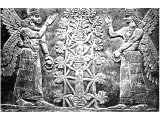 Female (or youthful) cherubic figures, standing before a sacred tree.